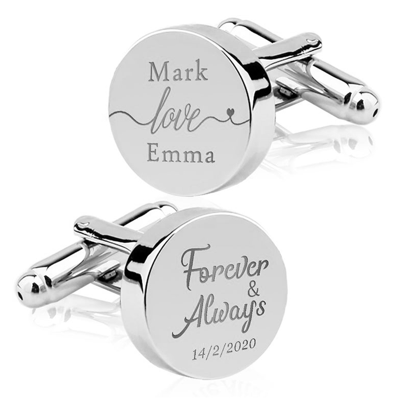 Tie Clip Silver - Personalized Engrave Initial Cufflinks for Wedding