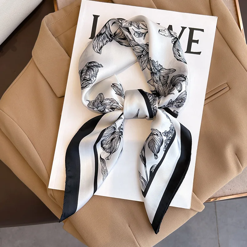 Face Scarf Mask - 70*70cm Luxury Floral Print Silk Square