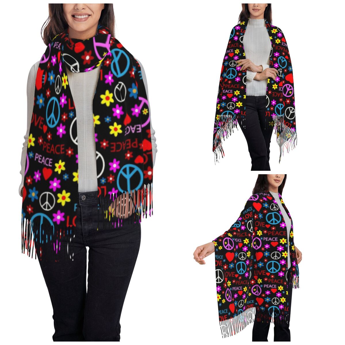 Peace Foral Love Pattern Scarf - Pashmina Wrap Large recension och pris